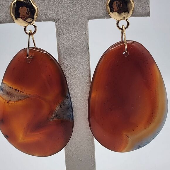 Anthropologie Stone Mountain Carnelian Stone Dangling Earrings - Picture 2 of 5